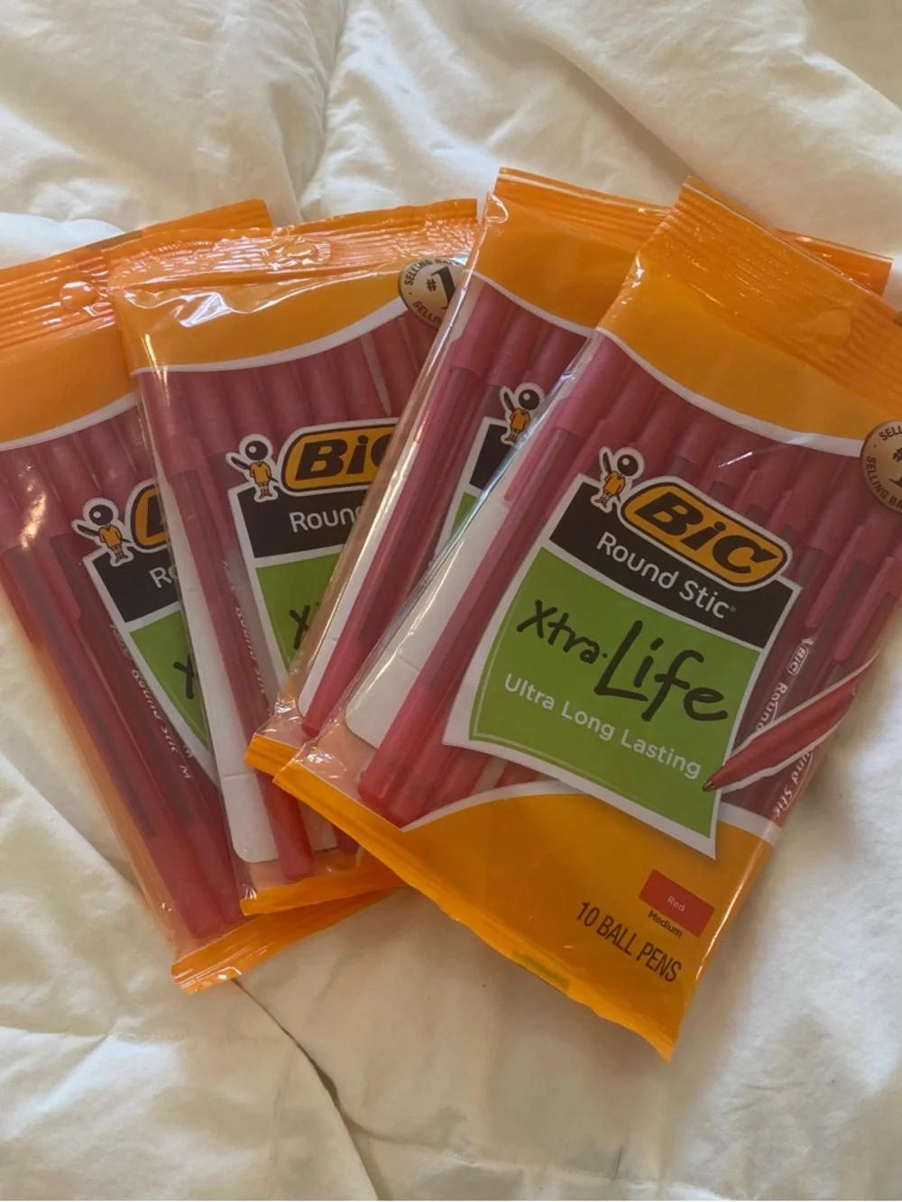BIC Round Stic Xtra-Life Medium Ballpoint Pens - Red - 4 Packs of 10